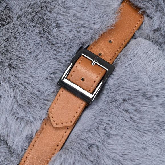 Faux Fur Polyester Scarf with Buckle (35 x 5) Gray - Picture 3 of 3